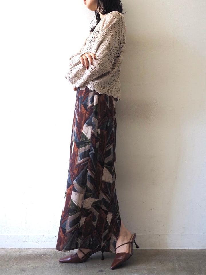 [Pre-order] Retro Print Tight Skirt/Brown