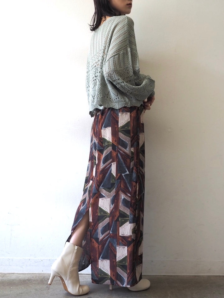 [Pre-order] Retro Print Tight Skirt/Brown