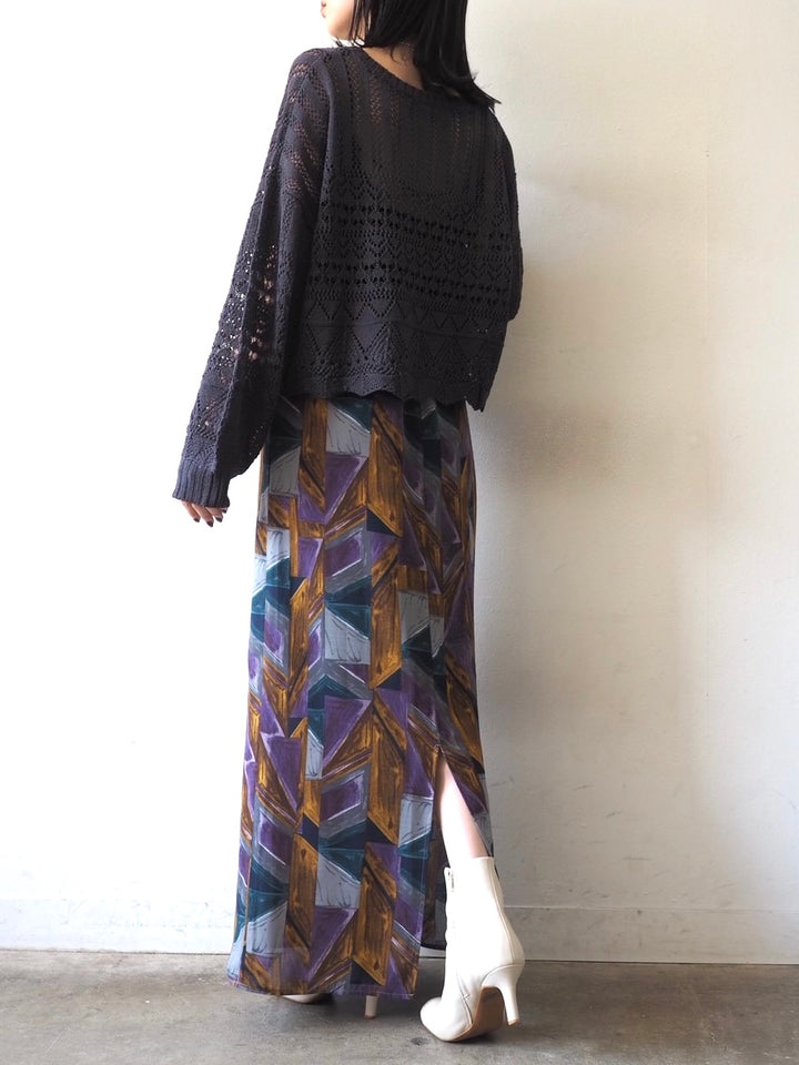 [Ready to ship] Retro print tight skirt/purple