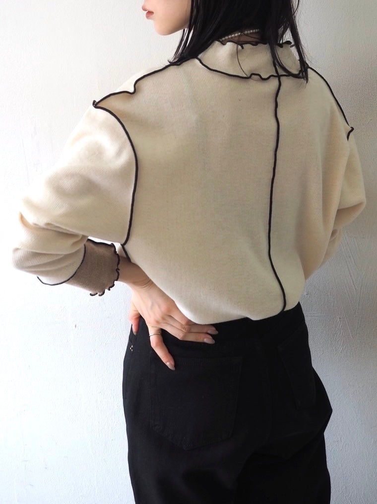 [Pre-order] Brushed bicolor piping top/ivory