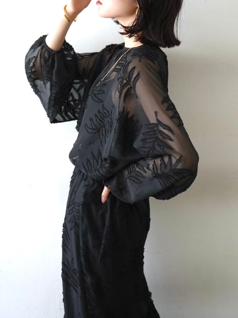 Sheer jacquard semi-mermaid skirt/black