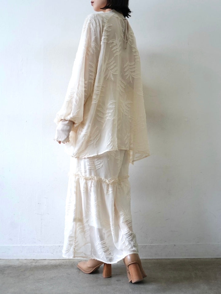 Sheer jacquard semi-mermaid skirt/ivory