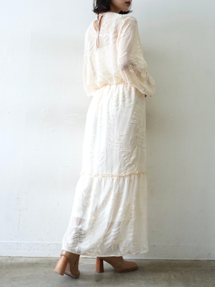 Sheer jacquard semi-mermaid skirt/ivory