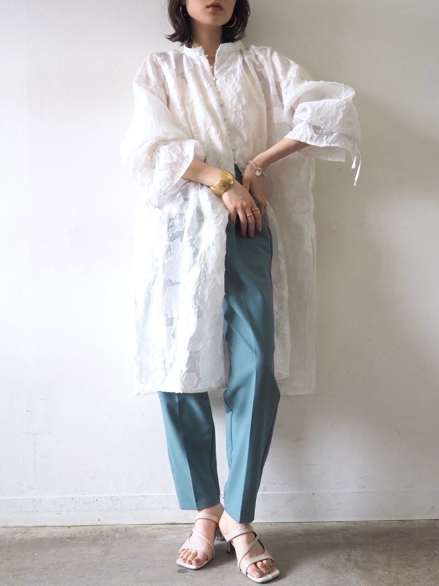 [Pre-order] Candy Sleeve Sheer Jacquard Long Shirt/White