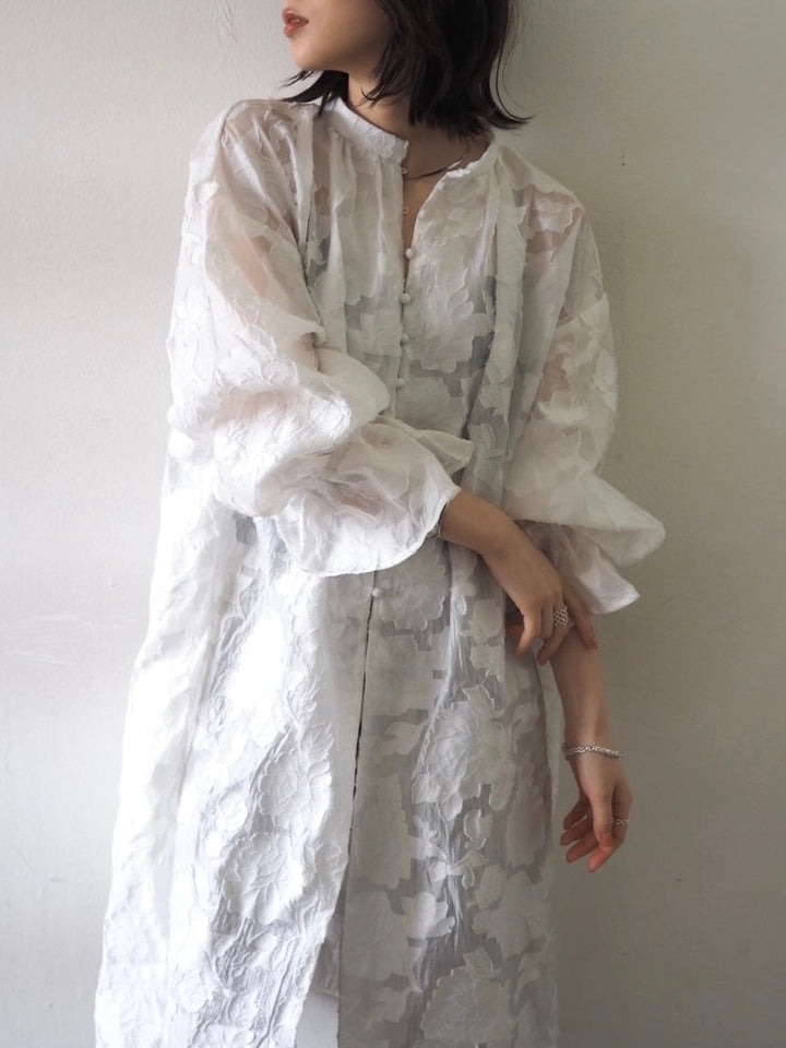 [Pre-order] Candy Sleeve Sheer Jacquard Long Shirt/White