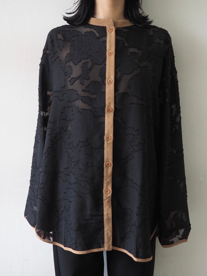 [Pre-order] Sheer jacquard bicolor shirt blouse/black