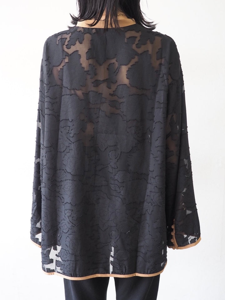[Pre-order] Sheer jacquard bicolor shirt blouse/black