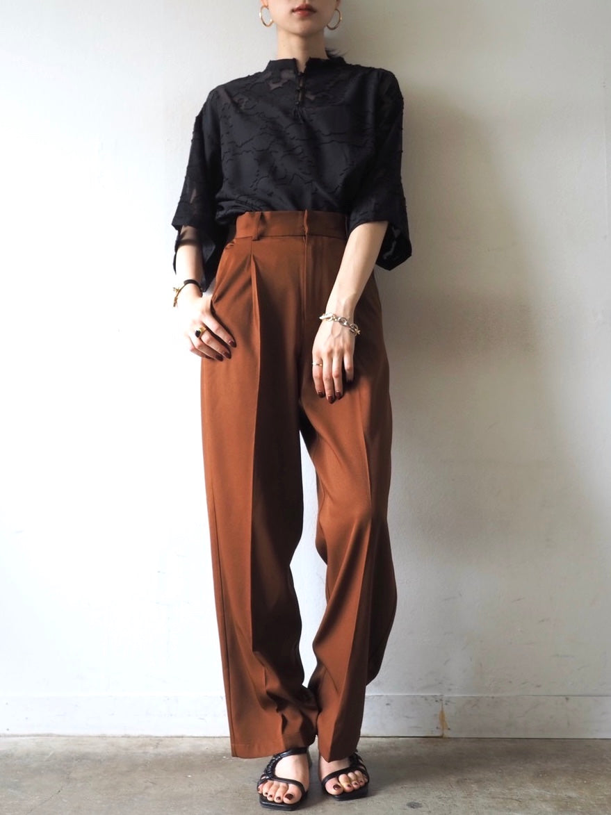 【預訂】透明提花半袖上衣/黑色