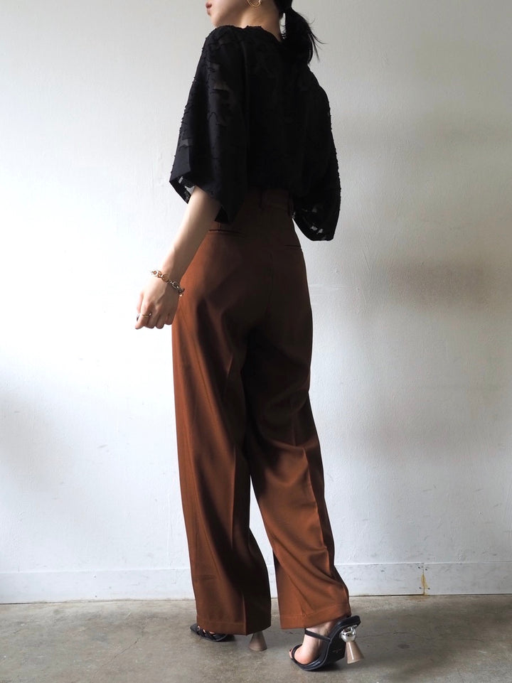 【預訂】透明提花半袖上衣/黑色