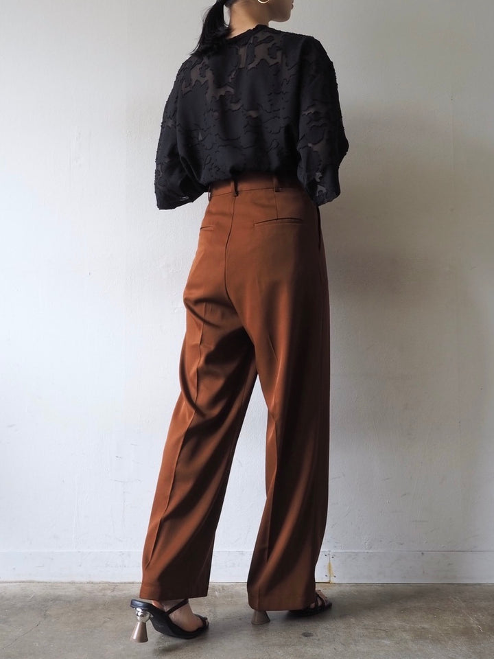 【預訂】透明提花半袖上衣/黑色