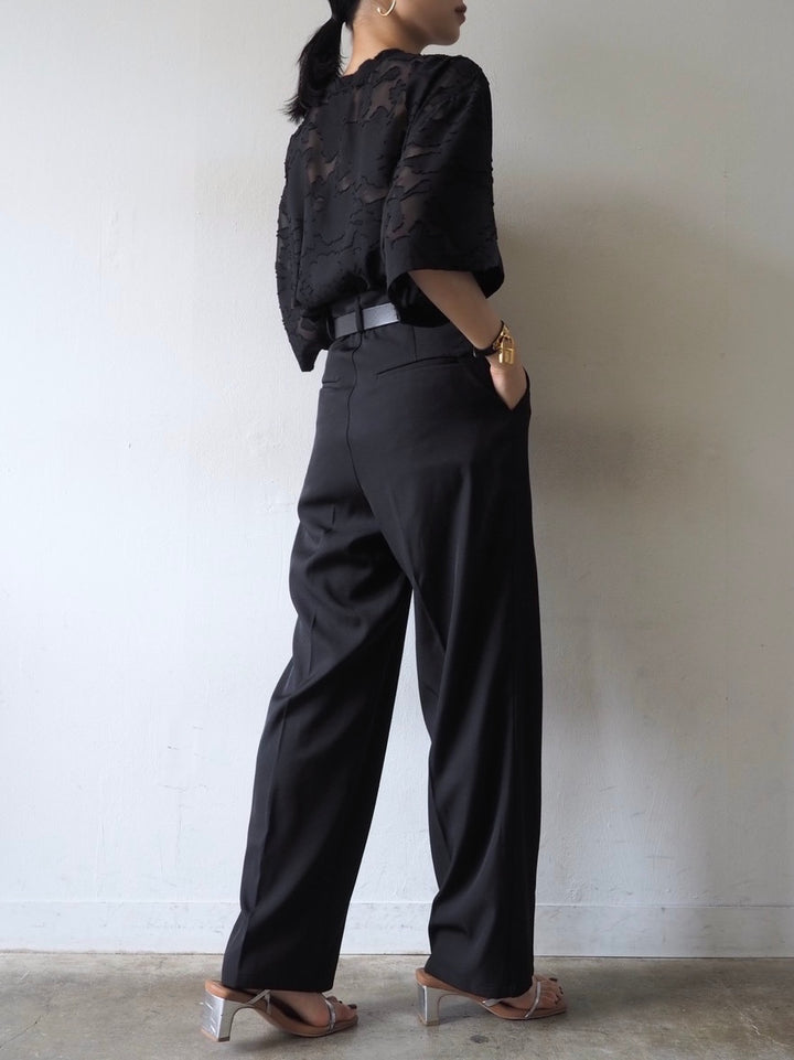 【預訂】透明提花半袖上衣/黑色