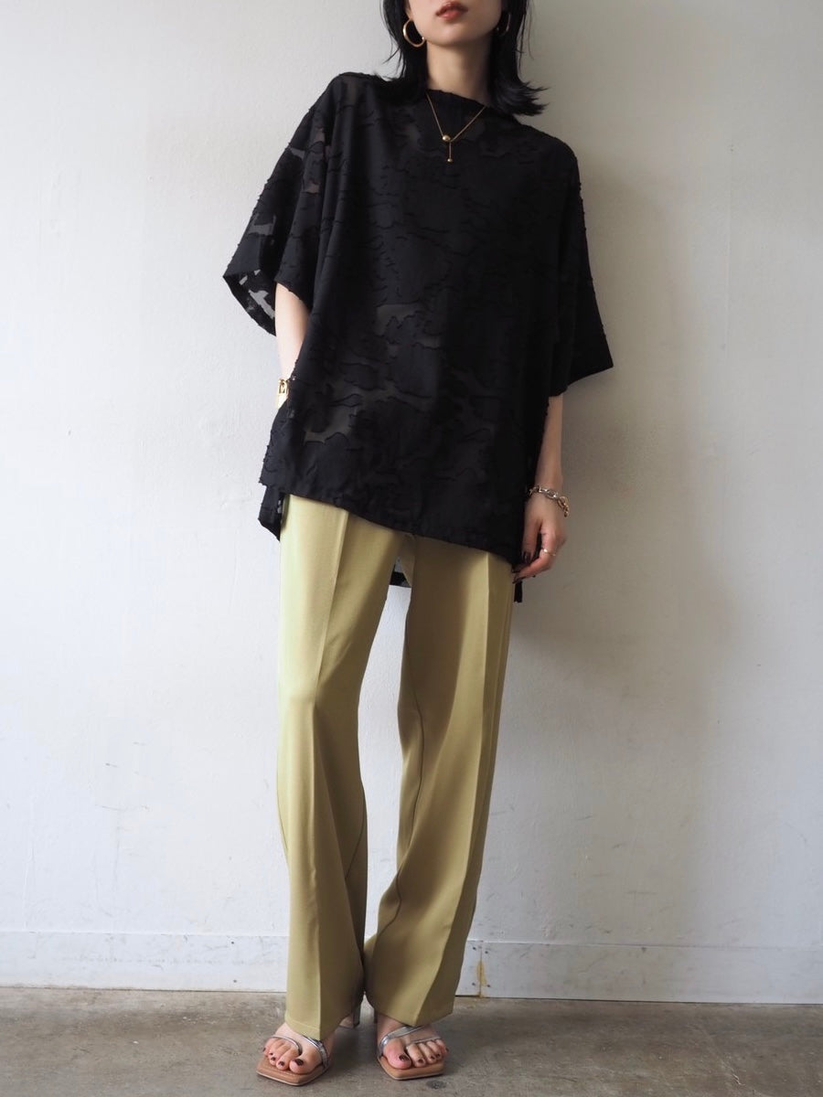 【預訂】透明提花半袖上衣/黑色