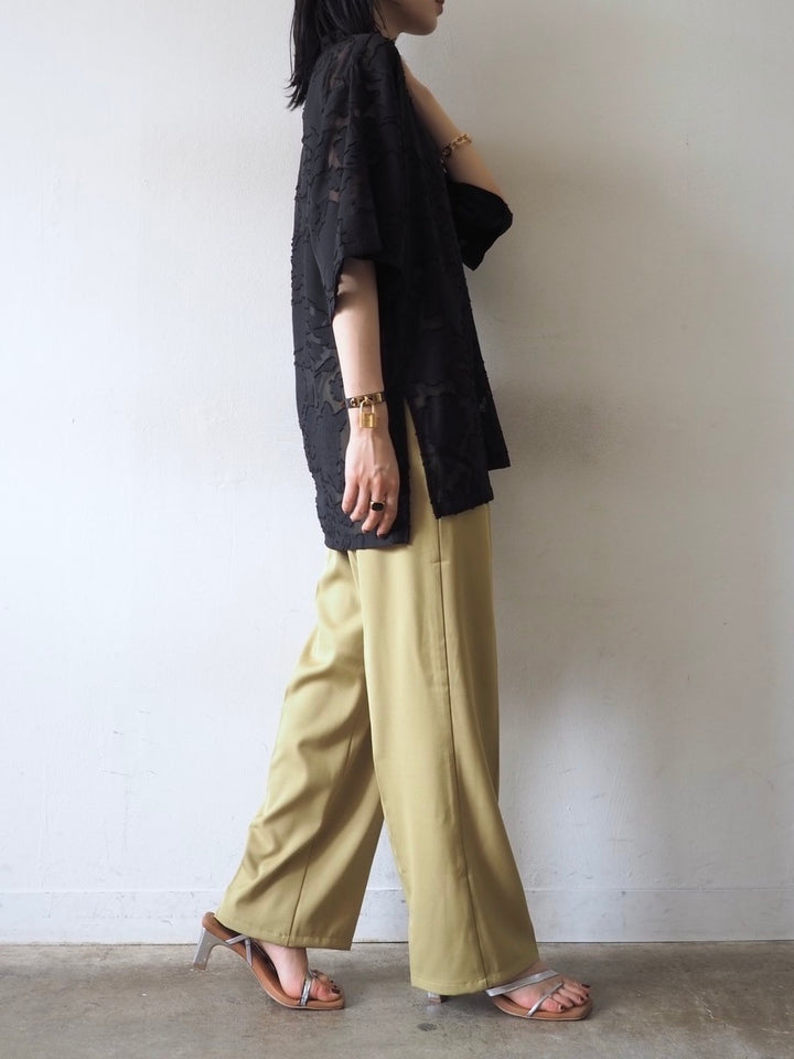 【預訂】透明提花半袖上衣/黑色