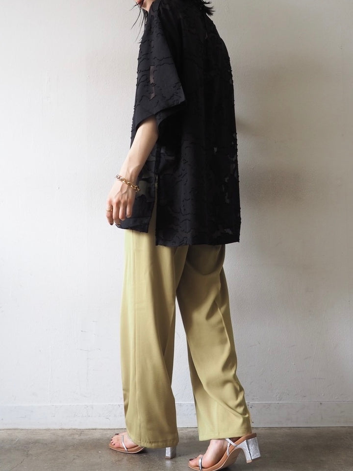 【預訂】透明提花半袖上衣/黑色