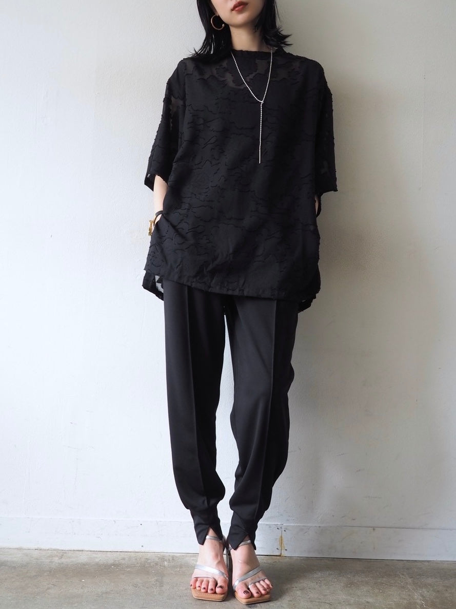 【預訂】透明提花半袖上衣/黑色