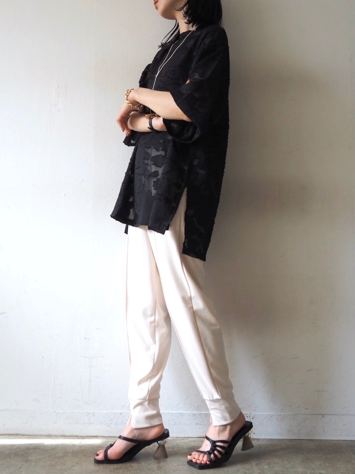 【預訂】透明提花半袖上衣/黑色