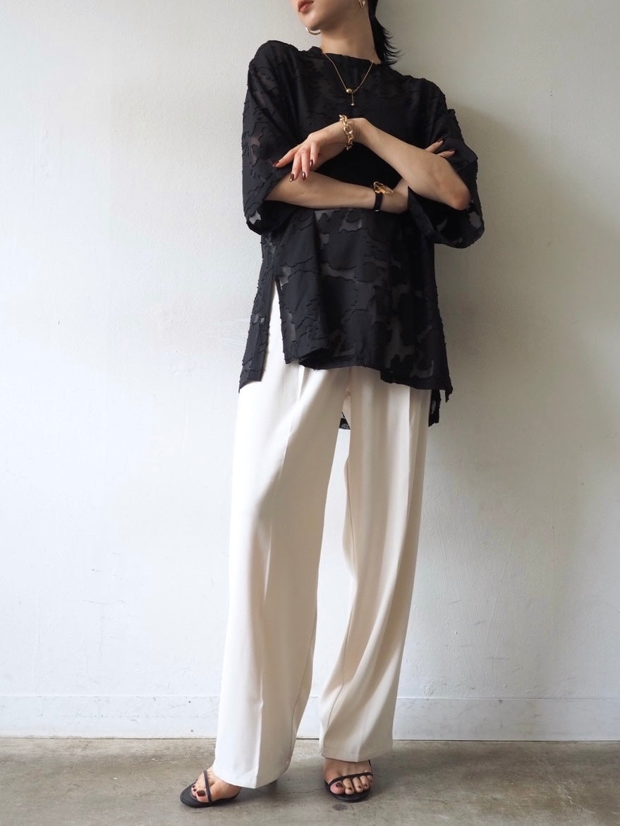 【預訂】透明提花半袖上衣/黑色