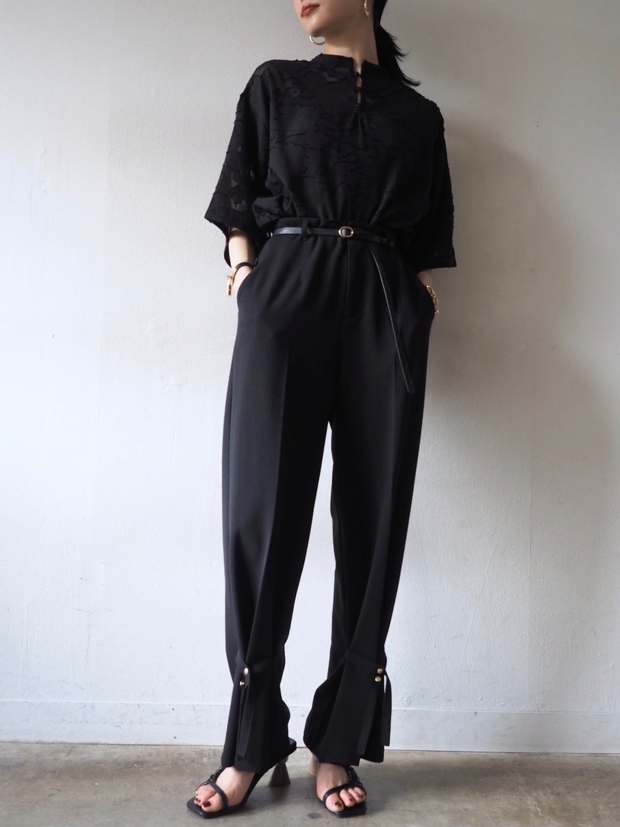 【預訂】透明提花半袖上衣/黑色