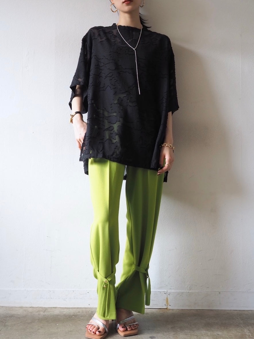 【預訂】透明提花半袖上衣/黑色