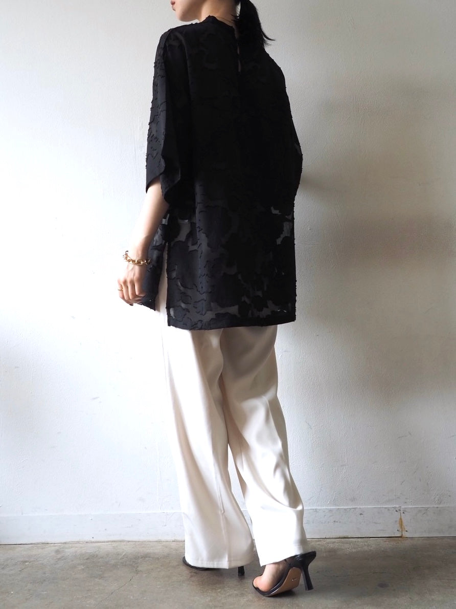 【預訂】透明提花半袖上衣/黑色