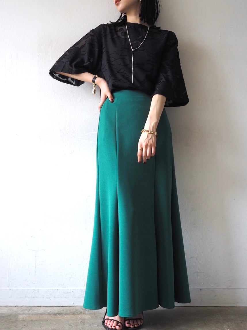 【預訂】透明提花半袖上衣/黑色