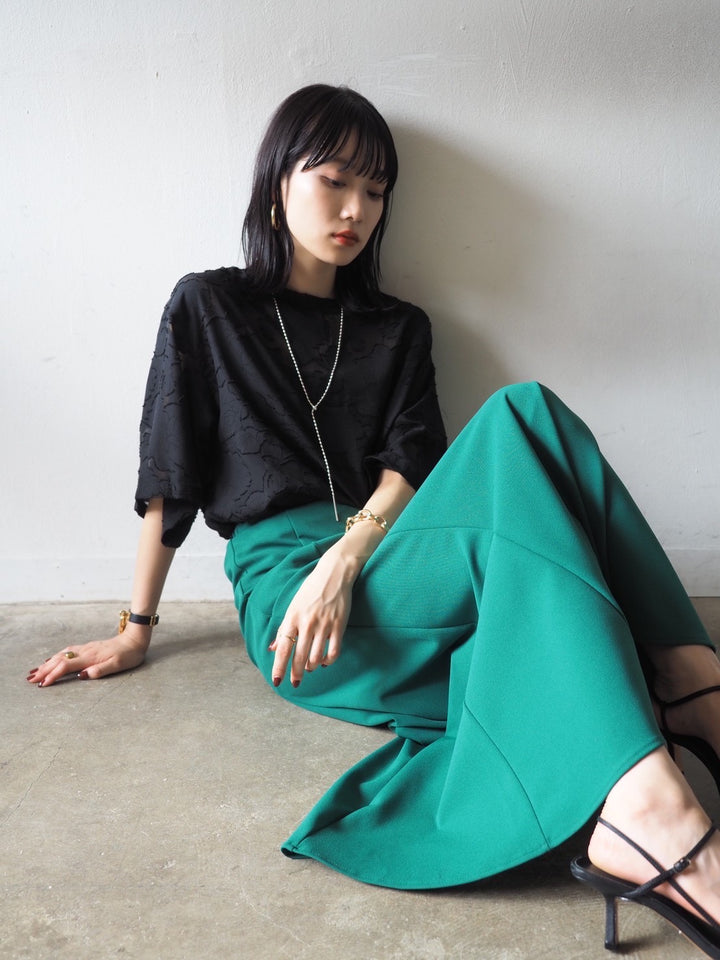 【預訂】透明提花半袖上衣/黑色