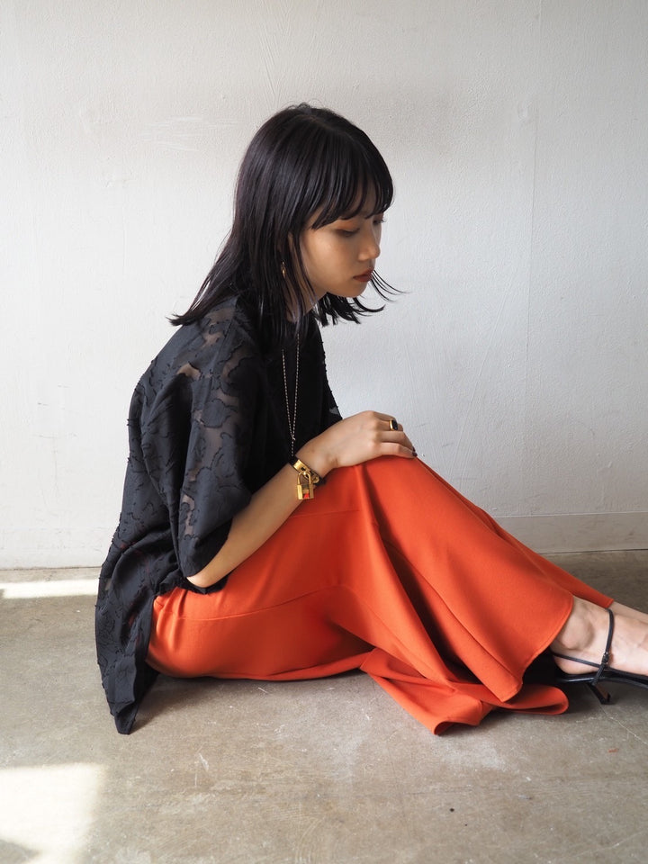 【預訂】透明提花半袖上衣/黑色