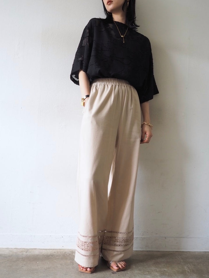 【預訂】透明提花半袖上衣/黑色