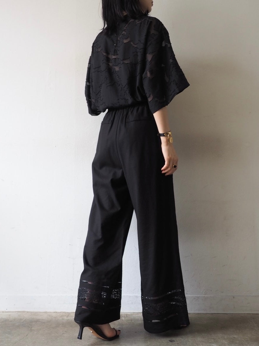 【預訂】透明提花半袖上衣/黑色