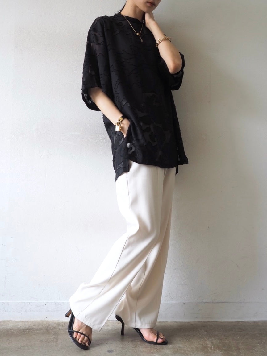 【預訂】透明提花半袖上衣/黑色