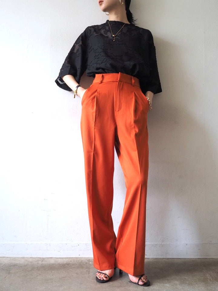 【預訂】透明提花半袖上衣/黑色