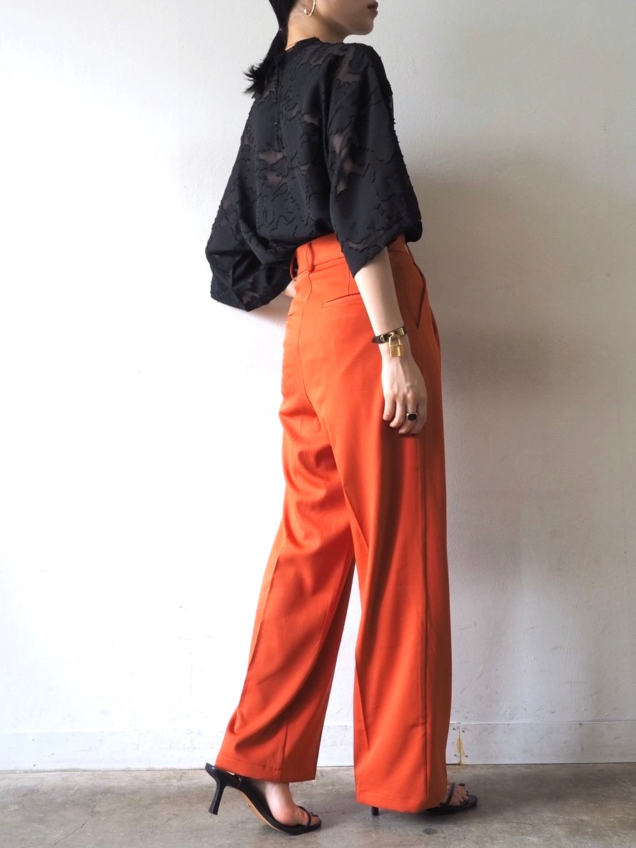 【預訂】透明提花半袖上衣/黑色