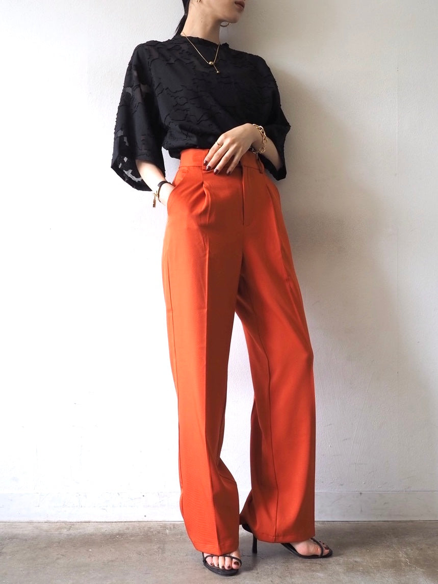 【預訂】透明提花半袖上衣/黑色