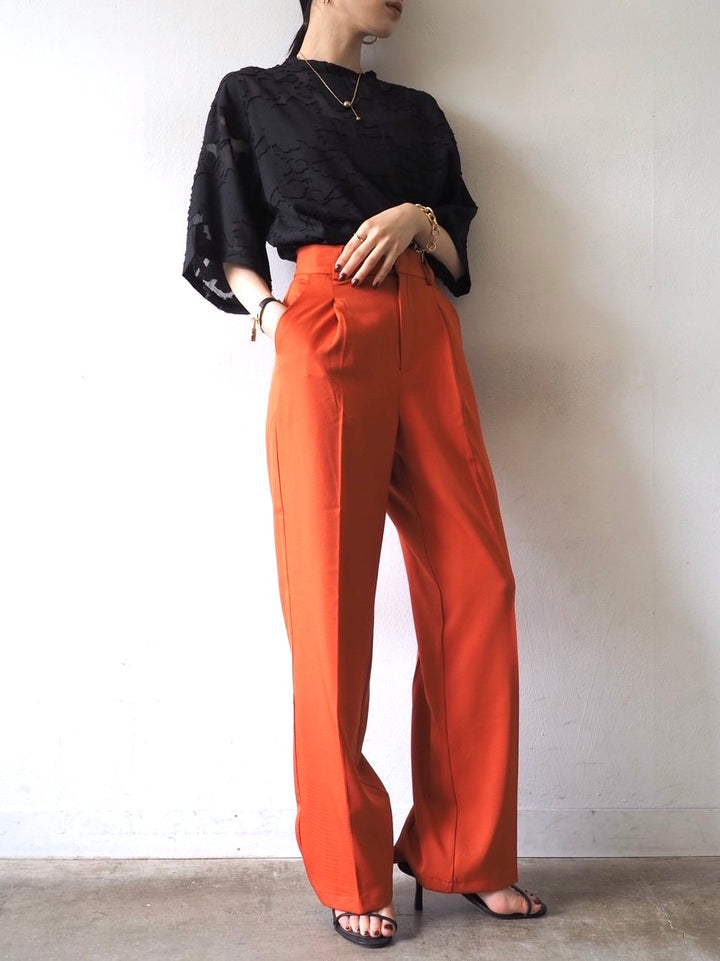 【預訂】透明提花半袖上衣/黑色