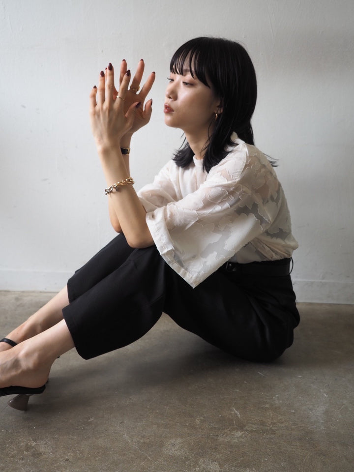 【預訂】透明提花半袖上衣/象牙色