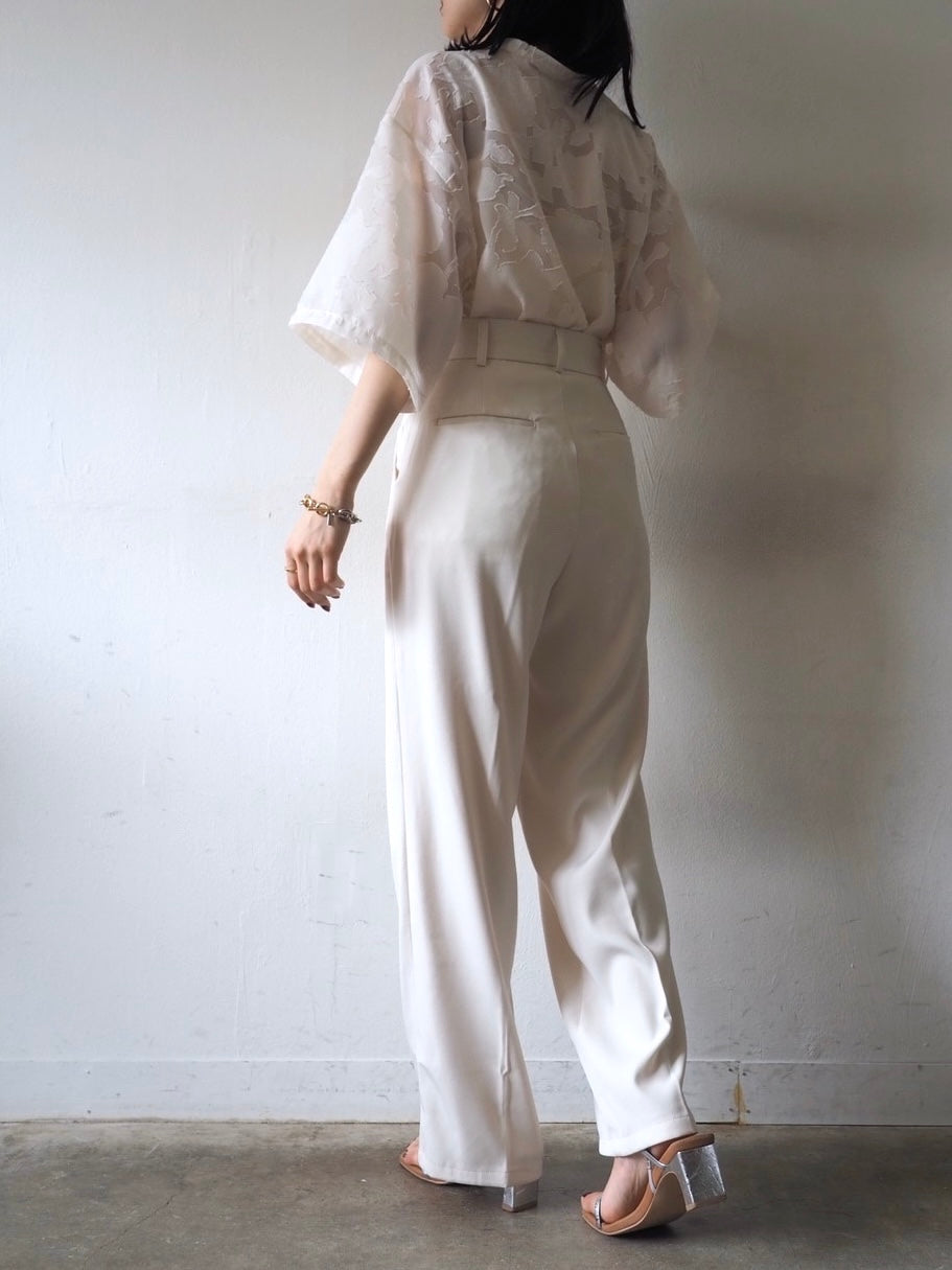 【預訂】透明提花半袖上衣/象牙色