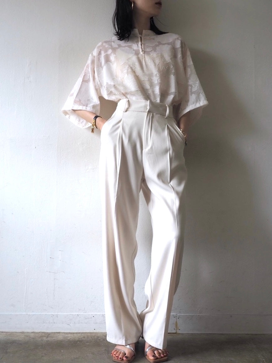 【預訂】透明提花半袖上衣/象牙色