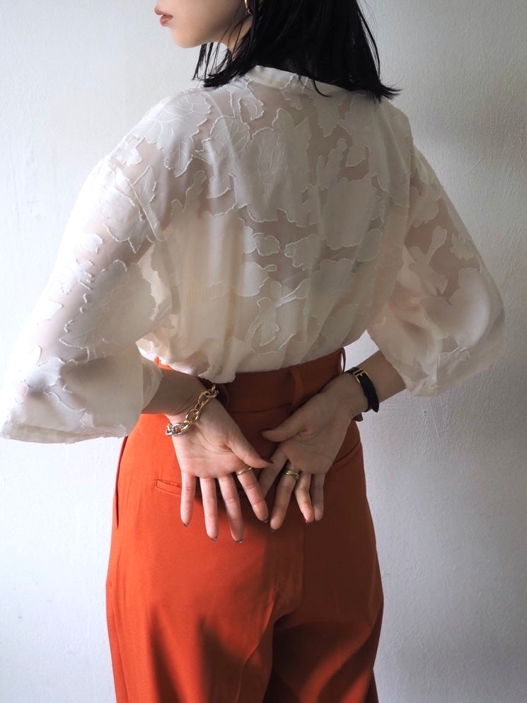 【預訂】透明提花半袖上衣/象牙色