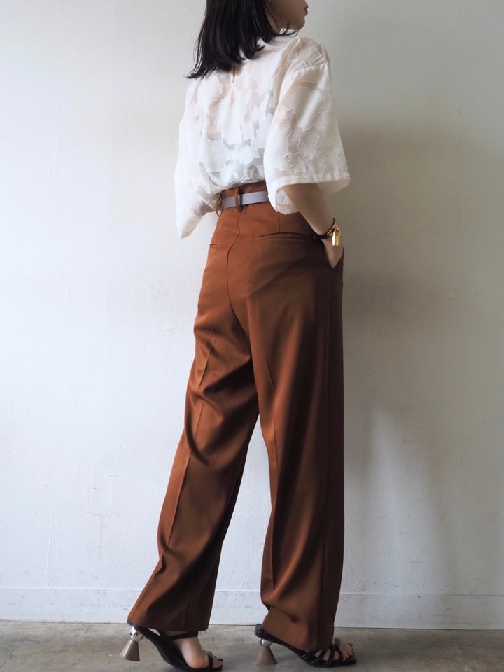 【預訂】透明提花半袖上衣/象牙色