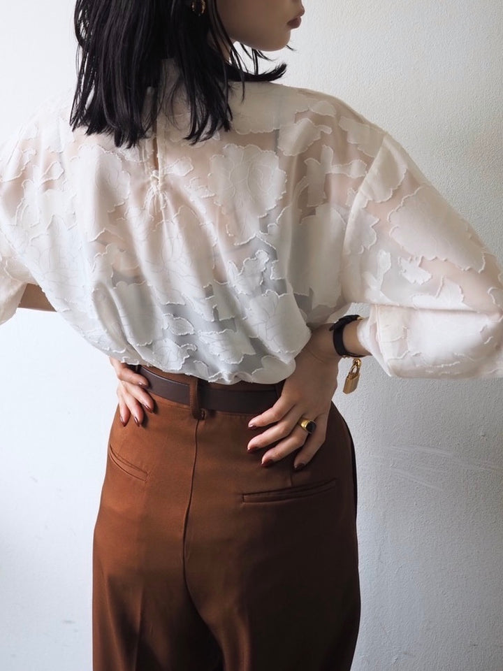 【預訂】透明提花半袖上衣/象牙色