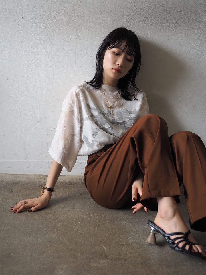 【預訂】透明提花半袖上衣/象牙色