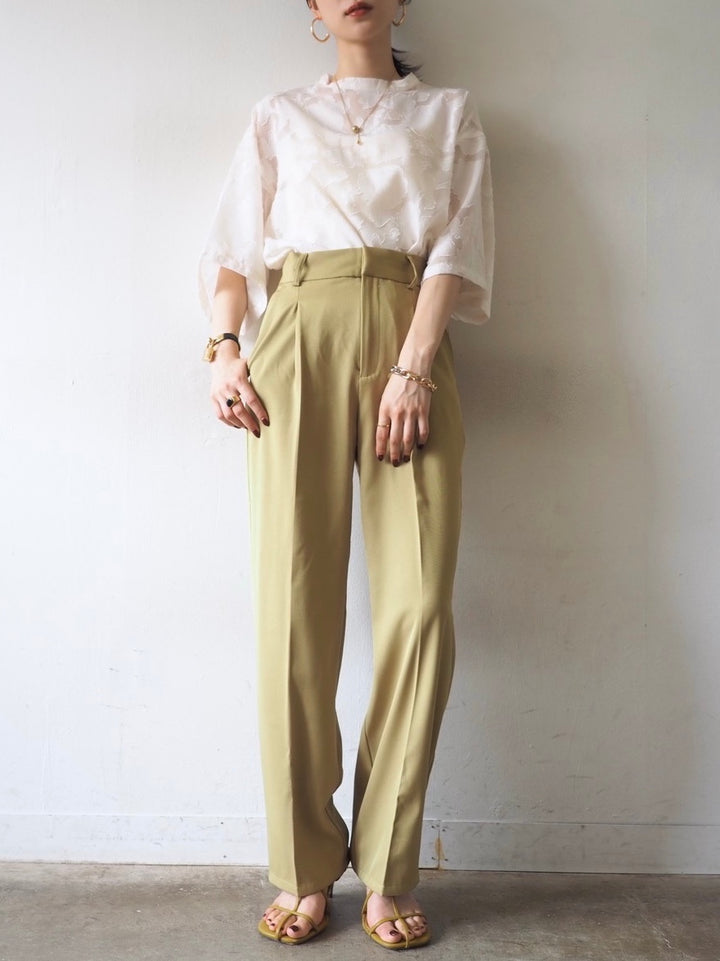 【預訂】透明提花半袖上衣/象牙色