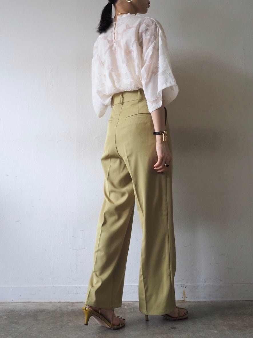 【預訂】透明提花半袖上衣/象牙色