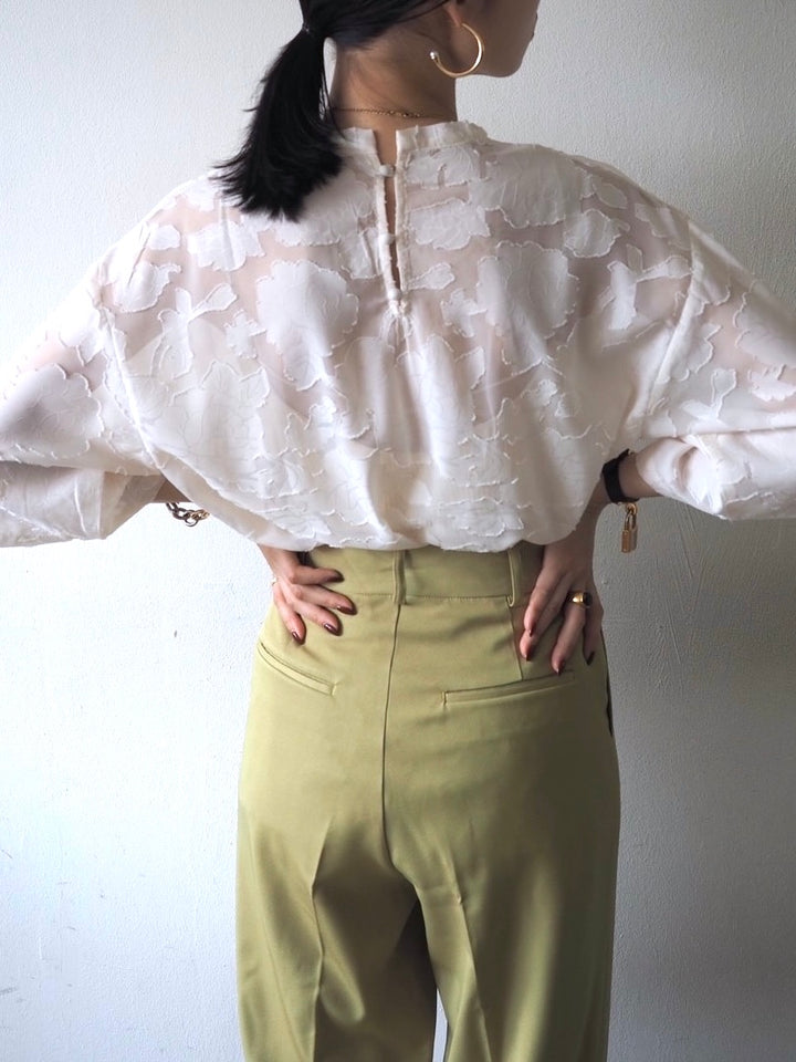 【預訂】透明提花半袖上衣/象牙色