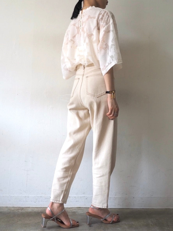 【預訂】透明提花半袖上衣/象牙色