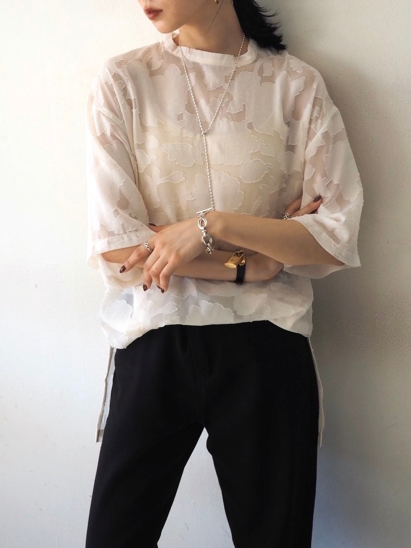 【預訂】透明提花半袖上衣/象牙色
