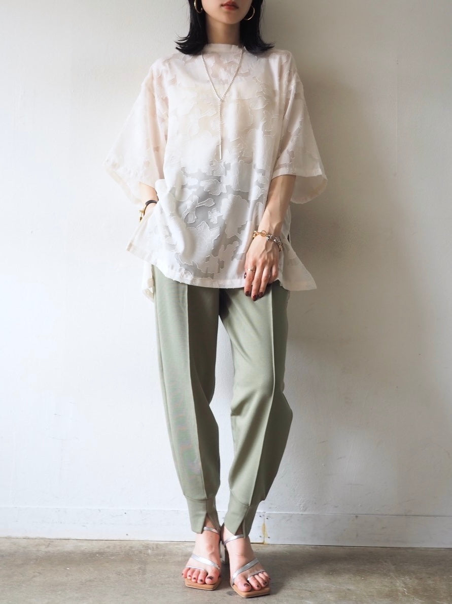 【預訂】透明提花半袖上衣/象牙色