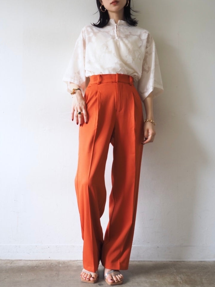 【預訂】透明提花半袖上衣/象牙色