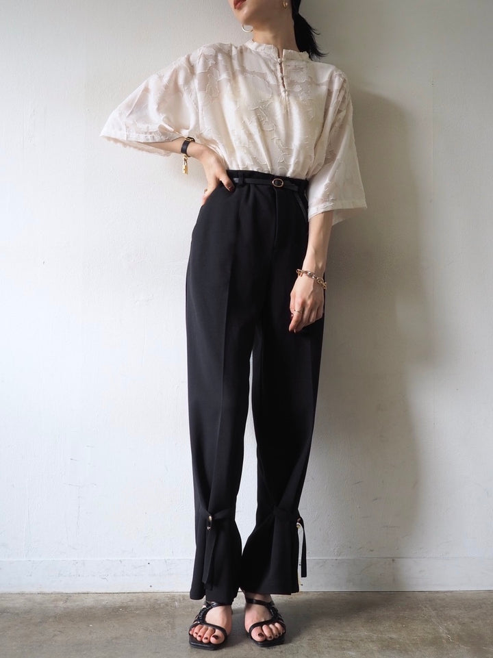 【預訂】透明提花半袖上衣/象牙色