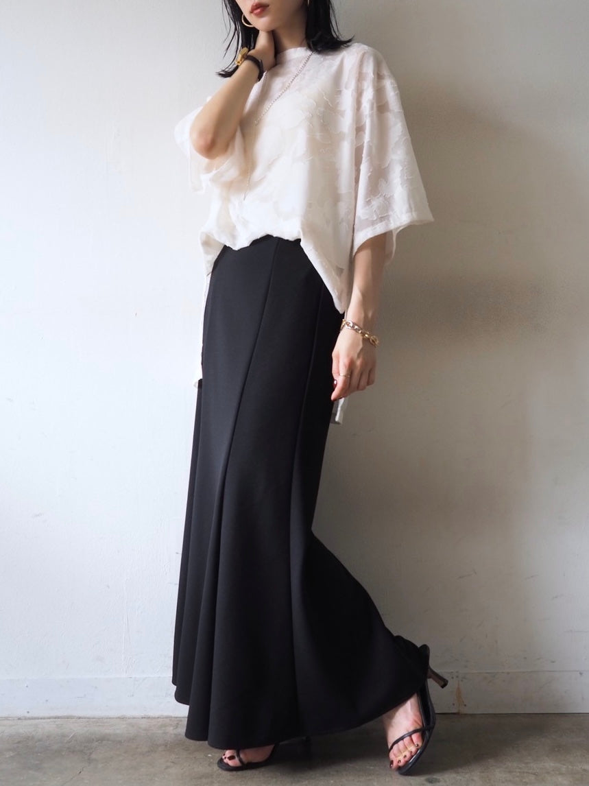 【預訂】透明提花半袖上衣/象牙色